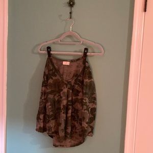 Anthropologie t. la Soft Cotton Camo Floral 3/4 sleeve shirt XS